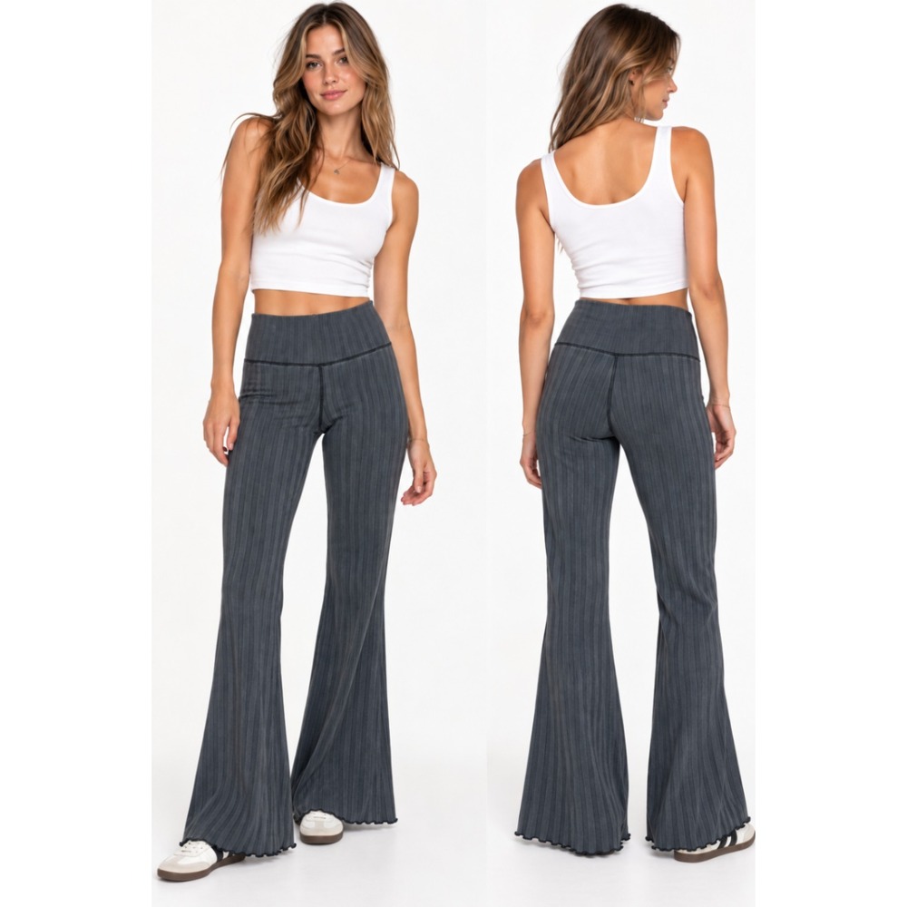 OFFLINE by Aerie Flare Leggings Medium Gray Ribbed OG Original Lettuce Hem Yoga